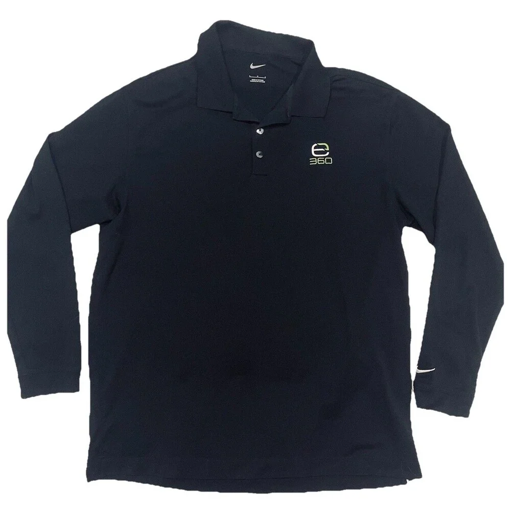 Nike Men’s Long Sleeve Black Performance Polo Shirt Sz Large 100% Polyester